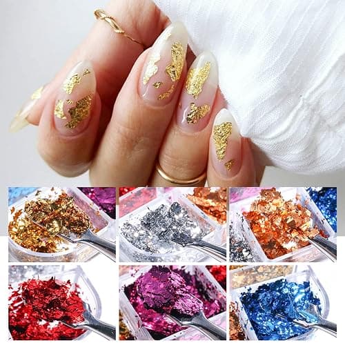 Holographic Nail Glitter Foils, 12 Colors Sparkly Ultra-Thin Aluminum Foil Nail Art Flakes Design, Laser Nail Sequins Acrylic Supplies for Women Girls Manicure Charms Decorations, DIY 3D Nail Art Tips thumbnail 3