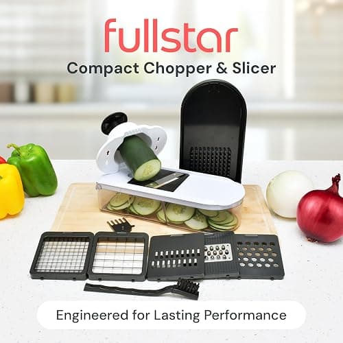 Fullstar Mandoline Slicer for Kitchen - Vegetable Chopper, Onion Potato Food Veggie Fruit Slicer and Cutter with Container, Kitchen Gadgets & Gifts, Home Essentials (6-in-1, Gray/Green) thumbnail 3
