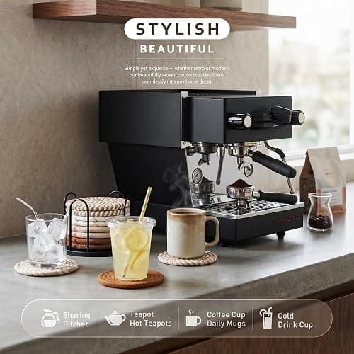 Lazebox Coasters Set of 8 for Drinks, 4 Inch Large Coasters for Coffee Table, Tabletop Protection for Hot & Cold Drinks, Versatile Coasters for Home Decor, Non-Slip & Easy to Clean, Coffee thumbnail 3