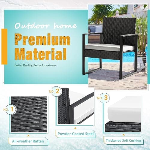 Flamaker 3 Pieces Patio Furniture Outdoor Wicker Modern Rattan Chair Conversation Sets with Coffee Table for Yard, Bistro(White) thumbnail 4
