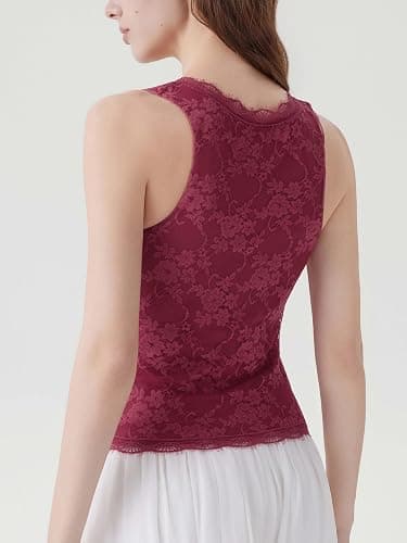 SUUKSESS Women Double Lined Lace V Neck Tank Top Summer Going Out Tops Sexy Trendy Shirts thumbnail 2