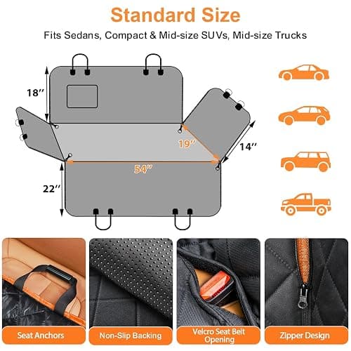 URPOWER Dog Car Seat Cover for Pets 100% Waterproof Seat Cover Hammock 600D Heavy Duty Scratch Proof Nonslip Durable Soft Back Seat Covers for Cars Trucks and SUVs thumbnail 6