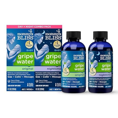 Mommy's Bliss Gripe Water Day & Night Combo, Infant Gas & Colic**, Gripe Water for Babies, Gentle & Safe, 1 Month+, 4 Fl Oz (Pack of 2) - Image 1