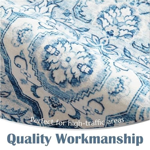 jinchan Area Rug 5x7 Medallion Floral Washable Rug Accent Floor Cover Non Slip Living Room Vintage Mat Retro Thin Soft Carpet for Bedroom Dining Room Kitchen Distressed Blue thumbnail 8