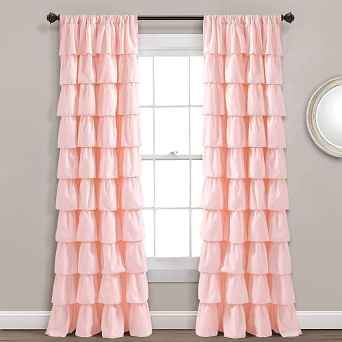 Lush Decor Blush Ruffle Window Curtain-Shabby Chic Farmhouse Style Panel for Living, Dining Room, Bedroom (Single), 84” x 50 L thumbnail 2