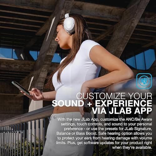 JLab JBuds Lux ANC Wireless Headphones, Cloud White, Hybrid Active Noise Cancelling, Customizable Sound, Spatial Audio Compatible, Premium Over-Ear Bluetooth Headset thumbnail 5