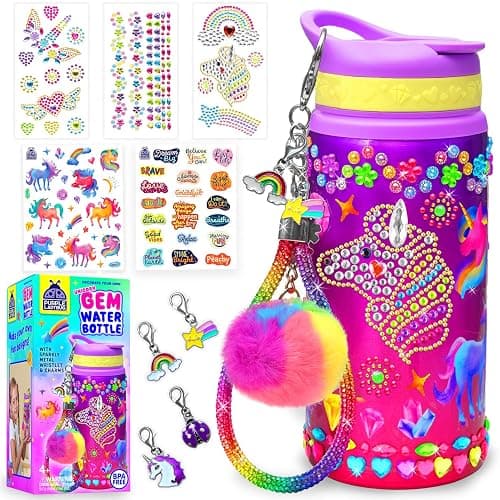 PURPLE LADYBUG Decorate Your Own Water Bottle Craft Kits for Kids - 6 Year Old Girl Gifts, Girls Birthday Presents, Arts and Crafts for Kids Ages 5-12, Unicorn Gifts for Girls - Gemstone - Purple - Image 1