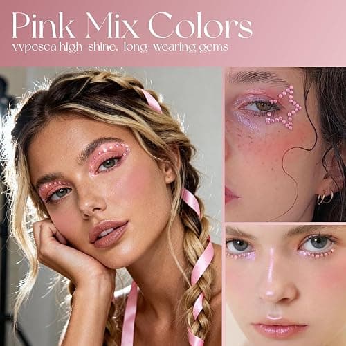 VVPESCA Pink Face Gems Self-Adhesive Hair Stickers Accessories for Women | Pink Hair Gems Bling Heart Star Jewels for Makeup, Festival Stick on Rhinestone Stickers, Glitter Rave Accessories for Girls thumbnail 2