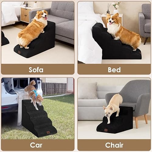 EHEYCIGA Curved Dog Stairs Ramp for Small Dogs 15.7" H, 3-Step Dog Steps for Couch Sofa and Chair, Pet Stairs for Cats, Non-Slip Balanced Pet Steps Indoor, Black thumbnail 7