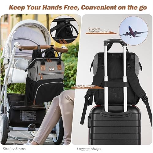 SUPROMOMI Diaper Bag Backpack:Baby Bag Large Tote Diaper bag for Boys and Girls - Black+ Grey thumbnail 6