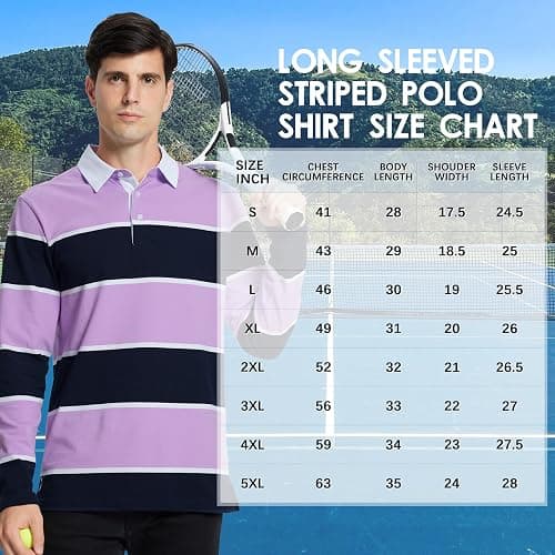 Men's Polo Shirts Long Sleeve Striped Dry Fit Casual Collared Pique Golf Polo Shirts for Mens thumbnail 7