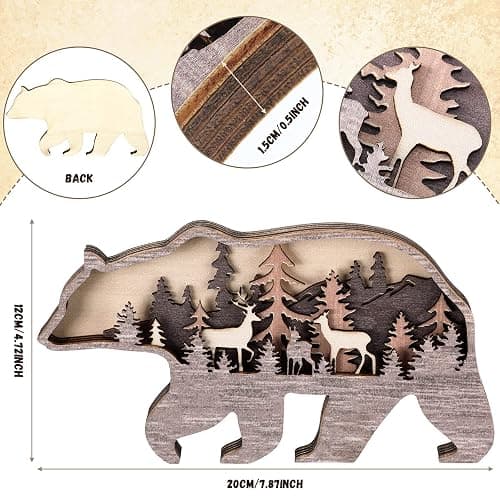 Honoson Forest Animal Rustic Wall Art Decor Wooden Farmhouse Wall Decoration Wooden Animal Decor Wood Forest and Mountain Ornaments for Cabin Bedroom Living Room Decor(Brown,Bear Style) thumbnail 2