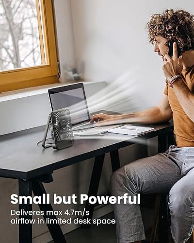 Koonie USB Desk Fan, Strong Wind Ultra Quiet Small Personal Fan with 180° Tilt Folding and 3 Speeds Adjustable, USB-C Corded Powered Mini USB Fan for Office Desktop Bedroom, NO BATTERY thumbnail 3