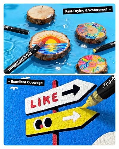 JusArt Automatic Ink Control Acrylic Paint Markers,60 Colors Dual Tip with Broad Tip and Brush Tip Pens for Ceramic, Wood, Canvas, Glass, Stone, Fabric, Rock Painting, DIY Crafts Art Supplies Kit thumbnail 4