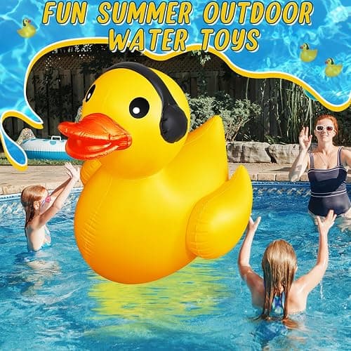 Hungdao 4 Feet Giant Inflatable Duck Pool Float Huge Funny Rubber Duck Large Blow up Inflatable Floatie for Summer Beach Swimming Pool Party Decoration (1 Pack, Earphone) thumbnail 5