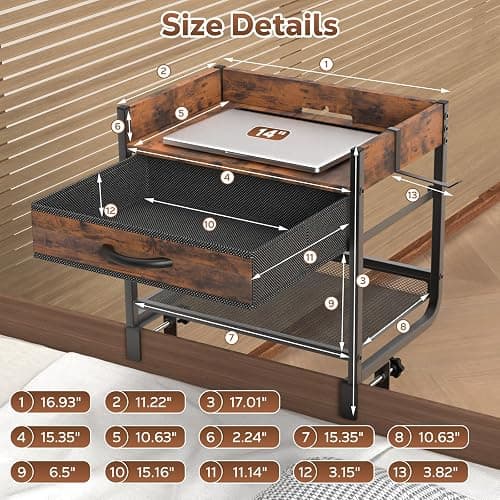 Housolution 2 Tier Bedside Shelf for Top Bunk & Loft Beds, Bunk Bed Shelf with Fabric Drawer, Tablet Slot,Clip on Nightstand for College Dorm Rooms, Small Apartments, Bedrooms with Limited Space thumbnail 3