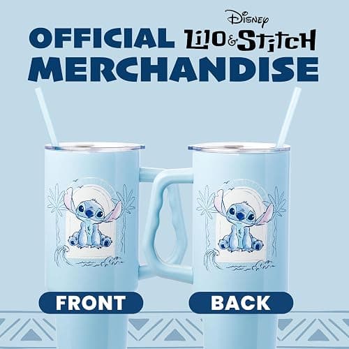 Silver Buffalo Disney Lilo and Stitch, Stainless Steel Tumbler, 40oz | Ocean Design, Tropical, Double Walled, Handle, Straw, Fits in Standard Cup Holder, Minimalistic, 1.18 Liters thumbnail 6