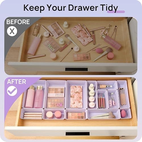 Vtopmart 25 Pack Drawer Organizers with Non-slip Pads, 4 Size，Lilac | Versatile Makeup Organizer, Storage Containers Small Bins for Bathroom, Kitchen, Bedroom and Office thumbnail 3