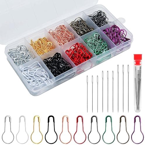 300 Pcs Crochet Markers with Needles,Metal Stitch Markers for Knitting | Calabash Pins with 18 Pcs Blunt Needles for Crocheting,Crochet Accessories and Supplies, Fabric,Clothing Tag,DIY Craft - Image 1