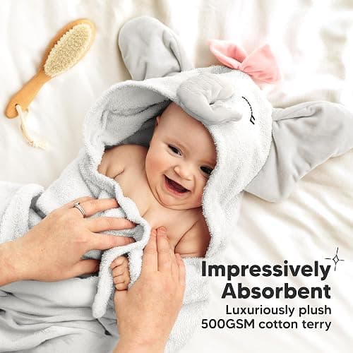 KeaBabies Organic Baby Towel with Hood for Girls, Boys - Soft, Absorbent, 100% Cotton Hooded Baby Towels for Newborns, Infants, Large Hooded Bath Towels for Babies, Kids, Toddler 1-3 (Ella) thumbnail 5