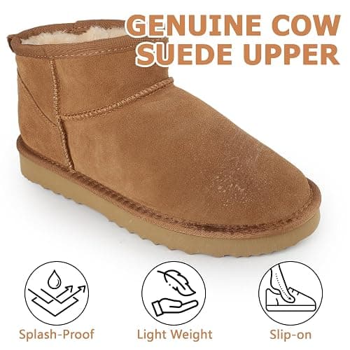 riemot Classic Ankle Boots for Women Genui|ne Suede Faux Fur Lining Memory Foam Insoles Winter Mini Snow Boot Outdoor Lightweight Non-Slip Thermal Shoes Cozy Warm Slip On Booties Chestnut US 6-11 thumbnail 5