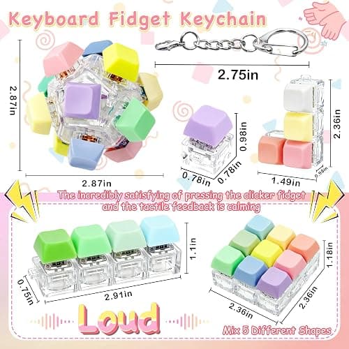 5 Pack Keyboard Fidget Keychain Toy for Adult Kids to Stress Relief, 5-Style Colorful Keyboard Decompression Button Finger Clicker Toys Gifts for Office Home Pass Time (Mix Colorful) thumbnail 2
