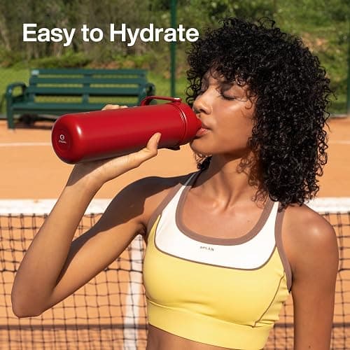 ENCOOL Insulated Water Bottle with Straw Stainless Steel Water Bottle, Leak-Proof, BPA-Free, Double Wall Vacuum Keeps Cold for 24 Hours for Sports, Travel, School (18 oz, Medium Carmine) thumbnail 2