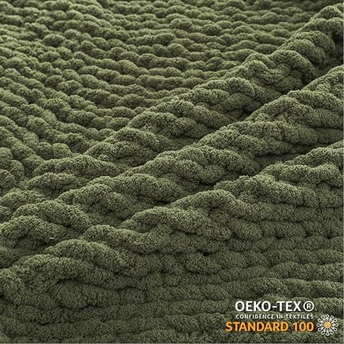 WESHIONGOO Chunky Knit Blanket Throw 51"×63" Knitted Throw Blankets for Couch Bed Fluffy Soft Blanket with Jumbo Chenille Yarn Thick 100% Handmade (Olive Green) thumbnail 5