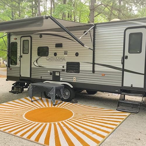 Anidaroel Outdoor Area Rug for Patio Clearance 6X9ft Waterproof, Reversible Plastic Straw Rug Outside Rug, Stain & UV Resistant RV Mat for Camping, Porch, Balcony, Pool Deck, Backyard(Orange,6‘x9') thumbnail 5