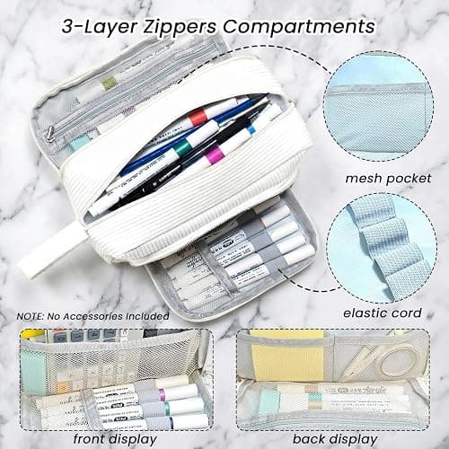 Pisipinis Large Pencil Case Pouch, Soft Corduroy Pen Bag with Zipper, Pencil Organizer, Cute Aesthetic School Supplies for Teen Girls Adults thumbnail 5