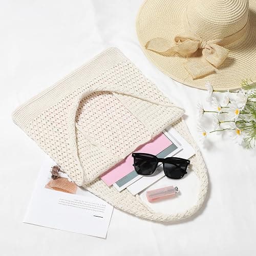 WantGor Crochet Bags, Beach Mesh Tote Bag Womens Shoulder Shopping Handbag Casual Travel Totes Bag Foldable Hobo Bags thumbnail 5