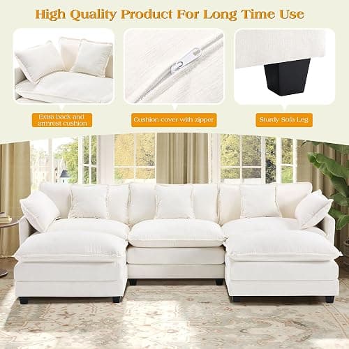 113.4" Modular Sectional Sofa,U Shaped Couch for Living Room,Modern Deep Seat Sofa 3 Seater Chenille Fabric Comfy Cloud Couches with Throw Pillows & Movable Ottoman thumbnail 4