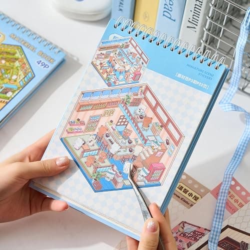 3D Sticker Scene Books for Adults, 20PCS Reusable Sticker Book Set, DIY Miniature House & Shop Scenes, Cute Sticker Scenes Kit, Creative Hobby & Stress Relief Gift thumbnail 6