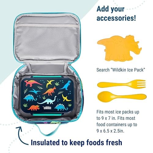 Wildkin Kids Insulated Lunch Box, Keeps Food Hot or Cold, BPA-Free with Mesh Pockets & Easy-Clean Lining – Ideal for School, Travel & Daycare – Dino Pals thumbnail 5