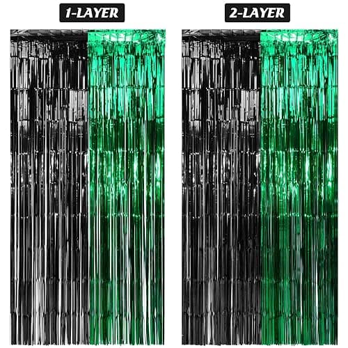 3Pack 3.3Ft x 6.6Ft Graduation Foil Fringe Curtain Backdrop Decorations, Green Black Metallic Tinsel Foil Streamers Curtain Photo Booth Background for Graduation Prom Wedding Birthday Party Decoration thumbnail 5