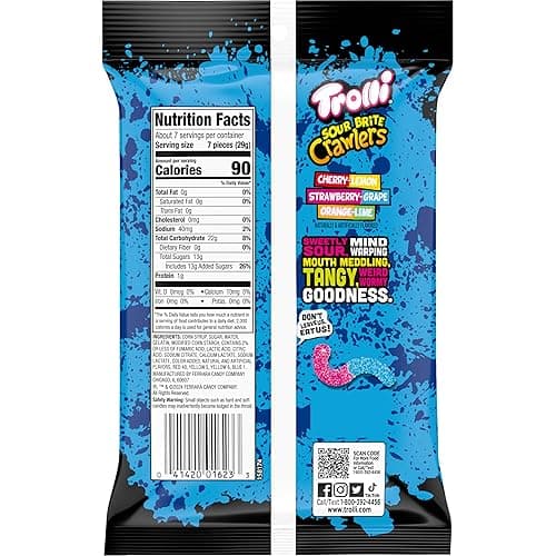 Trolli Sour Brite Crawlers, Candy, Cherry-Lemon, Strawberry-Grape & Orange-Lime, Sweet and Sour, Gummy Worms, 7.2 oz - Original - 7.2 Ounce (Pack of 1) thumbnail 9