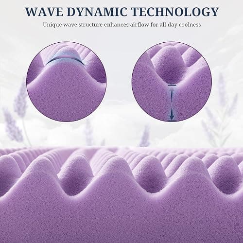 3 Inch Egg Crate Mattress Topper Twin, Gel Infused Memory Foam Mattress Topper for Pressure Relief, Breathable Mattress Pad Bed Topper in a Box, CertiPUR-US Certified, Purple, 38"×75" thumbnail 5
