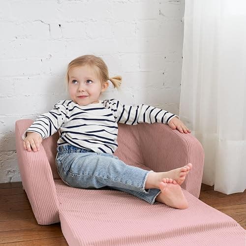 ZICOTO Comfy Kids Chair for Toddler - Stylish 2 in 1 Lounger Made of Memory Foam Easily Unfolds Into a Soft Baby Couch to Nap On - Modern Fold Out Sofa for The Little Ones thumbnail 2