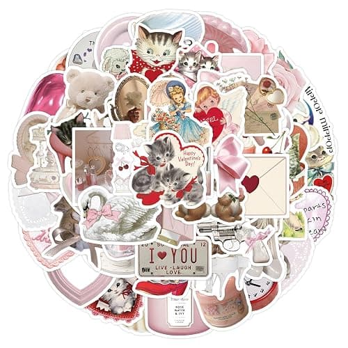 60pcs Coquette Stickers Cute Vinyl Laptop Stickers, Waterproof Aesthetic Stickers, Pink Sticker Pack for Girls Water Bottles Laptop Computer Phone Guitar (60 Coquette Stickers) thumbnail 3
