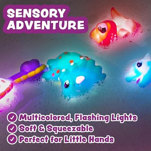 Tub Works® Dinos™ Dinosaur Light Up Bath Toys, 6 Pack | Water-Activated Light Up Toys Flash & Change Color | Easy-Grip Baby & Toddler Bath Toys | Sensory Bath Lights Watertight Bathtub Toys thumbnail 6