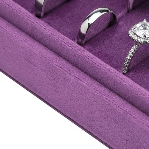 COWFEX Velvet Ring Organizer Display Tray Jewelry Box Earring Holder Case for Wedding Birthday Christmas Day (Purple) thumbnail 5