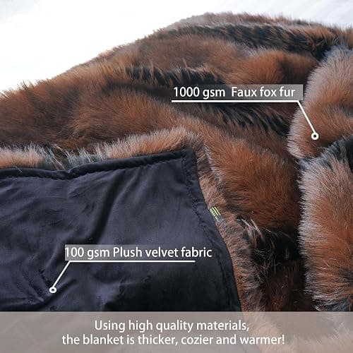 inchgrass Fox Faux Fur Blanket Luxury Fur Throw Blanket Sofa Fluffy Blanket Super Warm Elegant Cozy Fuzzy Throw Blankets for Couch,Armchair and Bed Washable Plush Blankets 74"x60" Brown Throw Blanket | Luxury Fur Throw Blanket, Super Warm, Plush Blankets, Cozy, Elegant, Fuzzy, Washable, Sofa Fluffy Blanket, Couch, Bed thumbnail 4