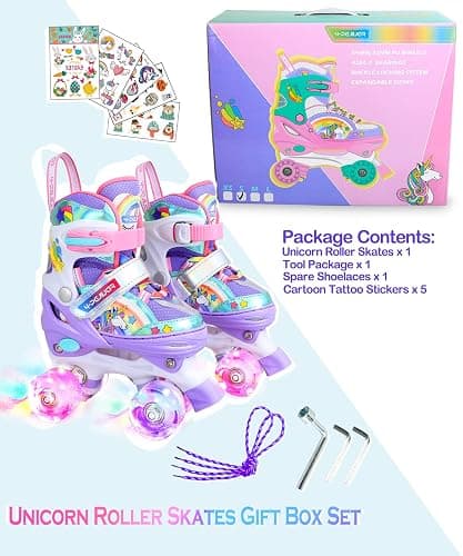 4-Pejiijar Rainbow Unicorn Kids Roller Skates for Girls Toddler Ages 2-4 5-8 8-12,Adjustable Roller Shoes with Luminous Wheels for Birthday Xmas Gifts thumbnail 7