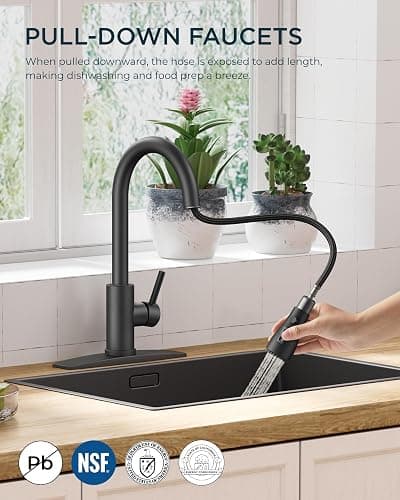 FORIOUS Kitchen Faucet with Pull Down Sprayer, Stainless Steel, Matte Black | 3-Mode Sprayer, Classic Bar Sink Faucet with Deck Plate, High Arc Single Handle, Suitable for Farmhouse Laundry Rv Camper thumbnail 3