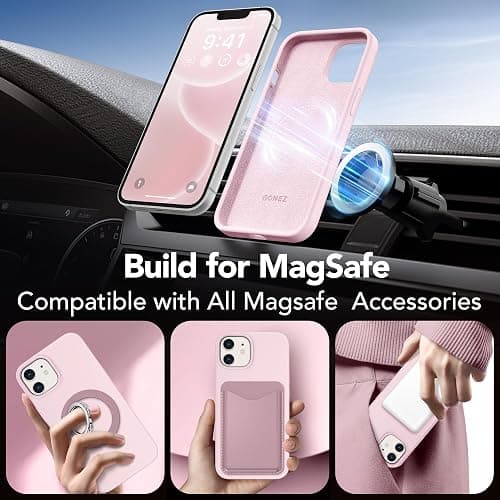 GONEZ Magnetic for iPhone 12 Case / 12 Pro Case, Compatible with MagSafe, [Screen Protector + Camera Lens Protector], Silicone Shockproof Anti-Scratch Protective Phone Case 6.1 inch, Chalk Pink thumbnail 4