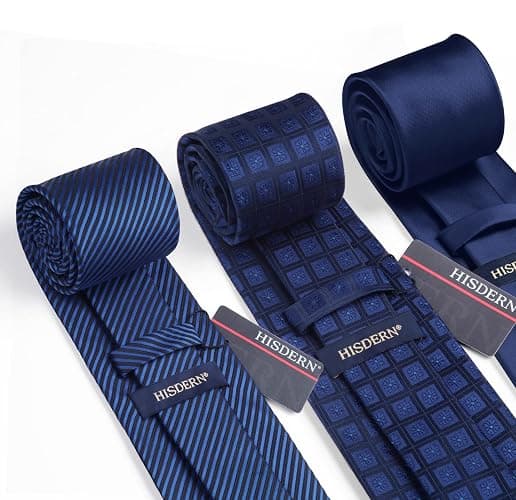 HISDERN Mens Ties Set Collection Tie and Pocket Square Lot 3 Pcs Formal Business Neckties present Box Wedding Necktie thumbnail 3