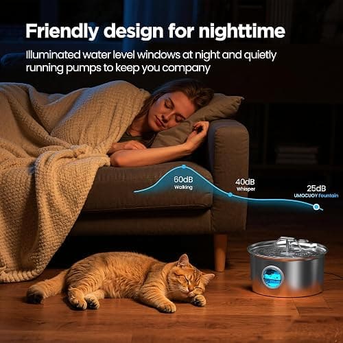Cat Water Fountain Stainless Steel: 2.6L Cat Fountain for Drinking - Pet Water Fountain for Cats Indoor - Automatic Pet Water Dispenser Bowl - Best Auto Feeding Supplies Gift for Small Dog Large Kitty thumbnail 8