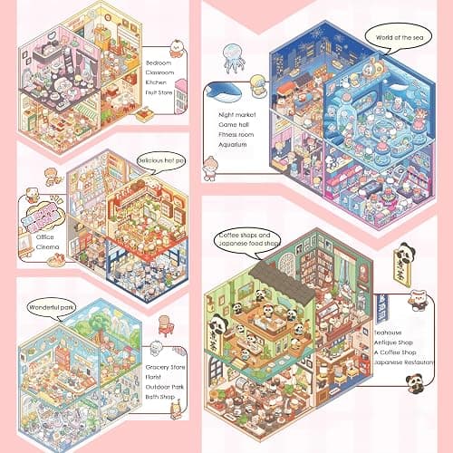 TIYIMIYUXU 3D Sticker Scene Book,Sticker Therapy for Adults,Include 20 Beautiful House Isometric 3D Space DIY Scene Stickers Book,Cute Art Stickers for Girls thumbnail 2