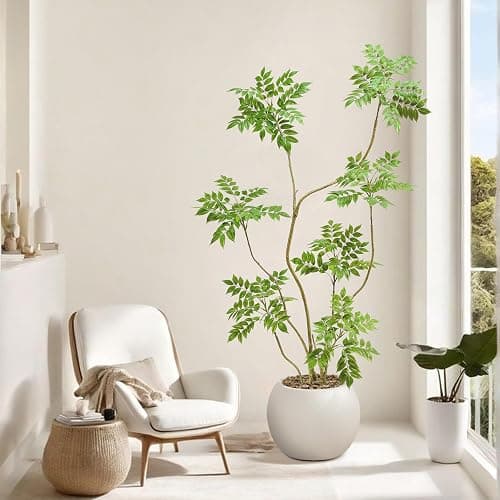TXABL Autumn Sumac Artificial Fall Tree Artificial Trees with Planter for Home Bedroom Office Indoor Living Room Decoration Artificial Sumac Tree (Green, 6FT) thumbnail 9