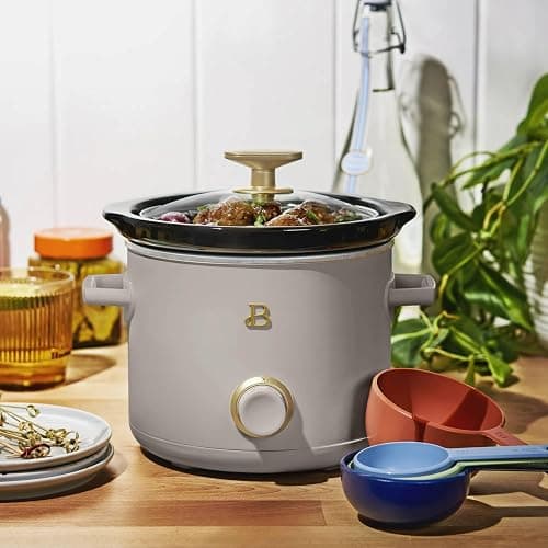 Beautiful 2 Pack Slow Cooker Crock Set- 2 Quart, Thyme Green/Porcini Taupe (120 Watts) with Adjustable Heat settings-Kitchenware by Drew Barrymore thumbnail 5